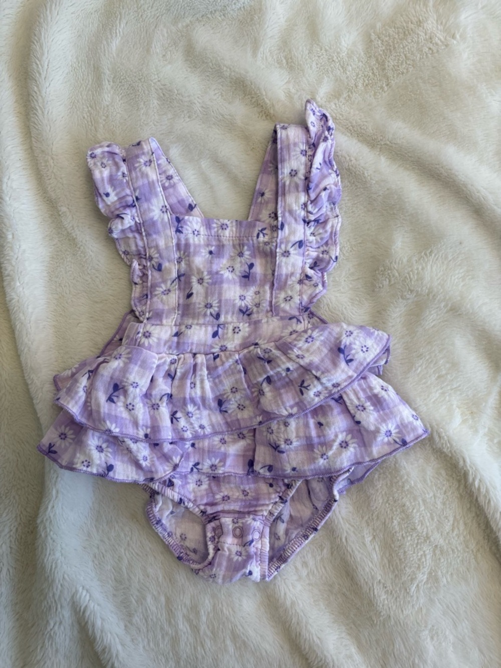 Btween bubble romper 12 month baby girl plaid gingham print daisy ruffle butt